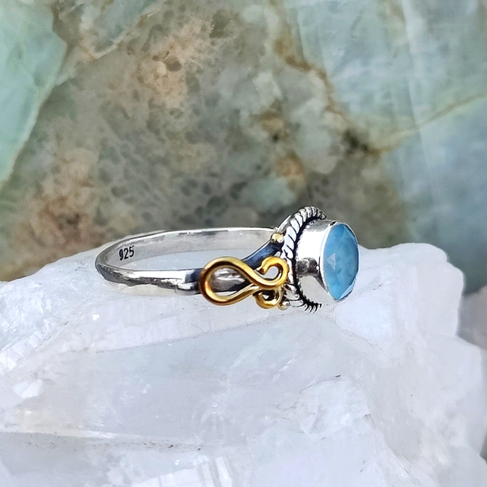 Chalcedony .925 Silver and 14K Ring, 6.5 Natural mined stone!